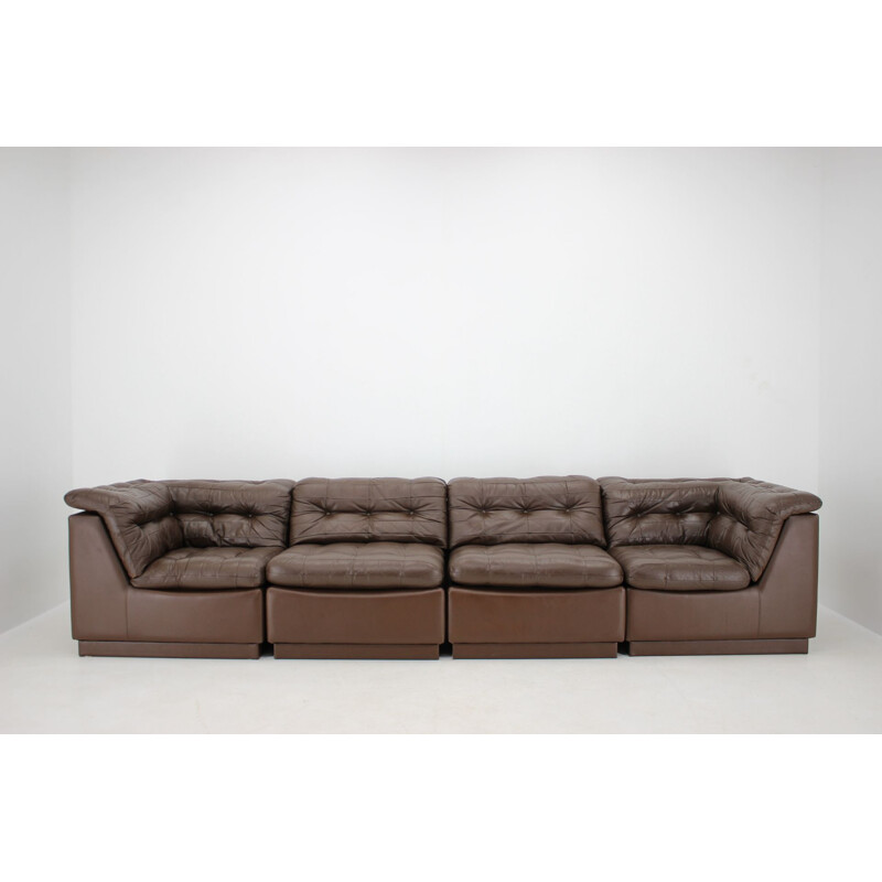 Vintage Modular Sofa in Brown Leather, Germany 1970s