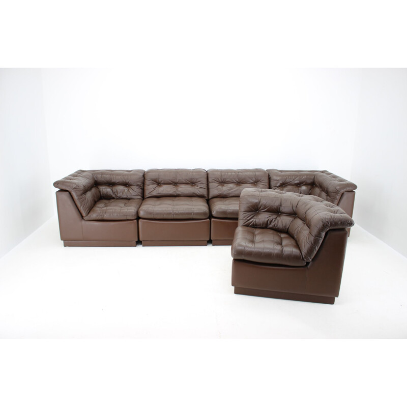 Vintage Modular Sofa in Brown Leather, Germany 1970s