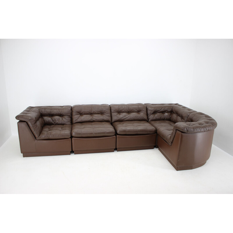 Vintage Modular Sofa in Brown Leather, Germany 1970s