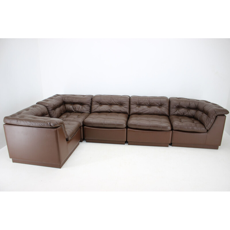 Vintage Modular Sofa in Brown Leather, Germany 1970s