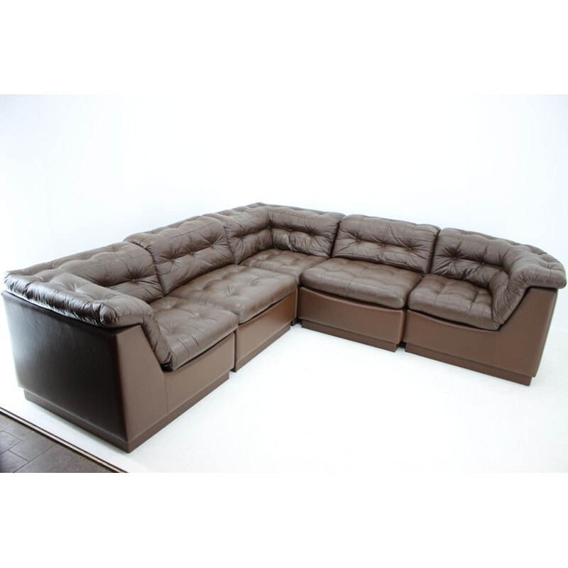 Vintage Modular Sofa in Brown Leather, Germany 1970s