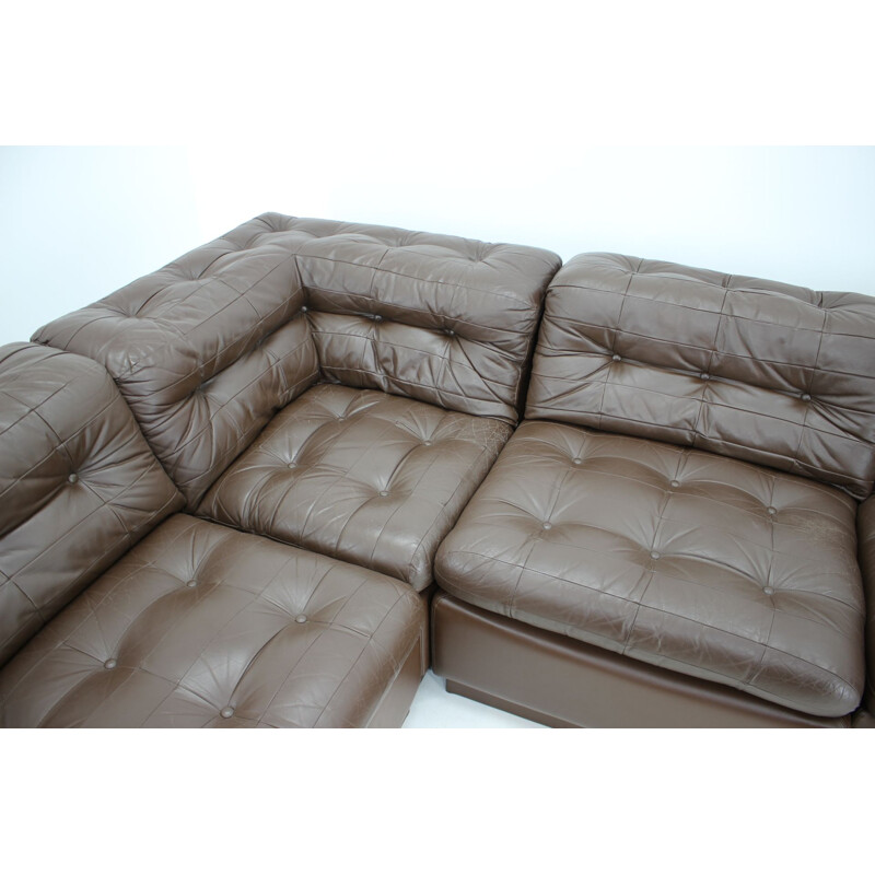 Vintage Modular Sofa in Brown Leather, Germany 1970s