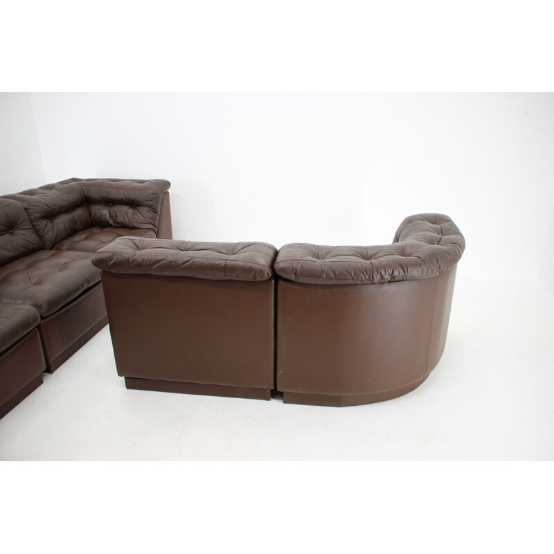 Vintage Modular Sofa in Brown Leather, Germany 1970s