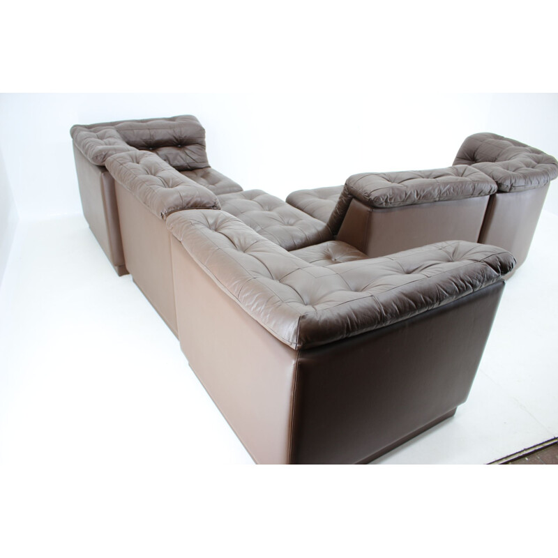 Vintage Modular Sofa in Brown Leather, Germany 1970s