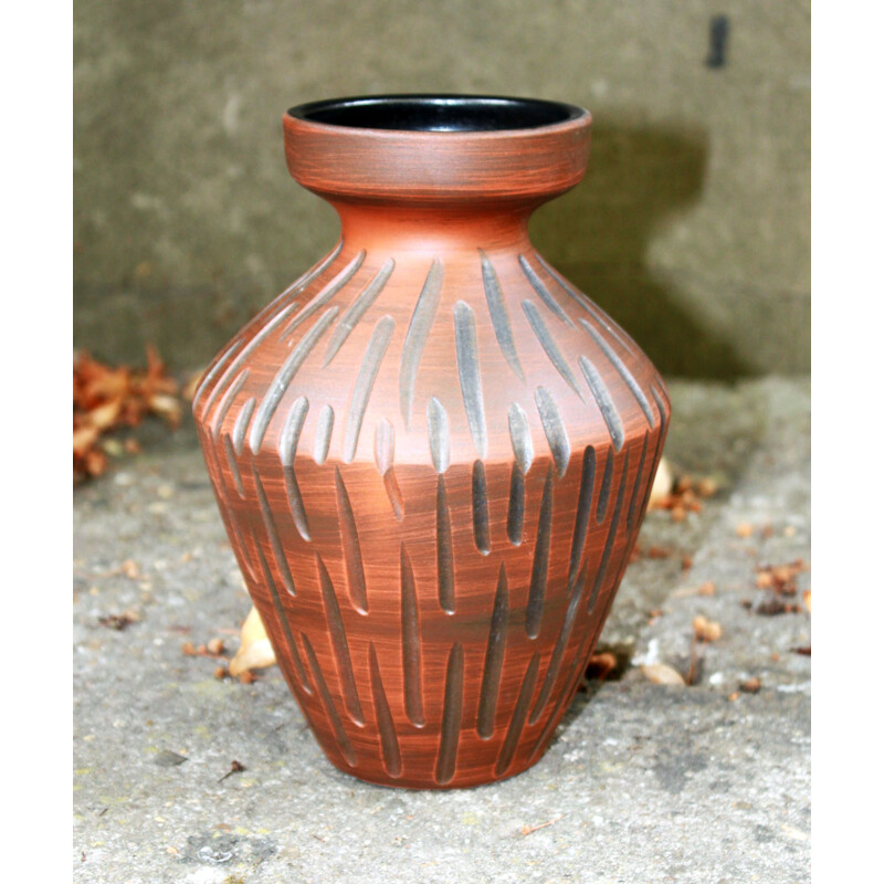 Vaso vintage in argilla rossa, Ilkra Eldelkeramik 1960