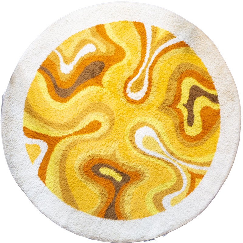 Vintage rug with yellow "Amoebe" pattern by Desso