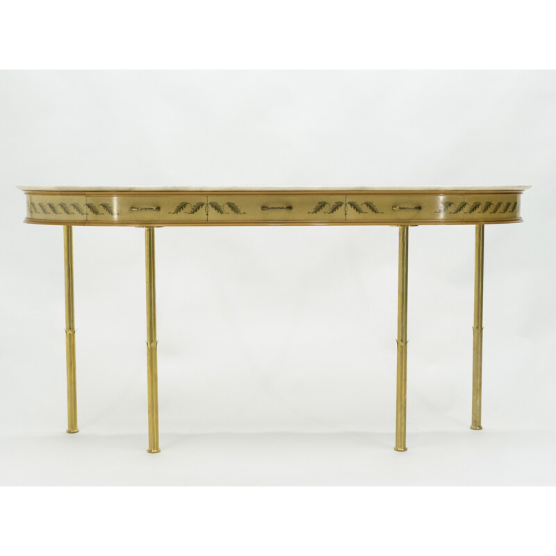 Grande console parchemin laiton marbre par Giuseppe Anzani 1950