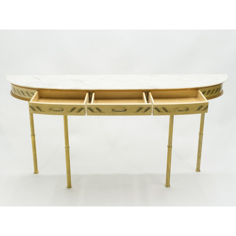 Grande console parchemin laiton marbre par Giuseppe Anzani 1950