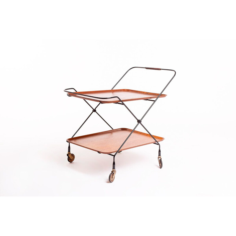 Mid century bar trolley in teak and black steel by Paul Nagel for JIE Gantofta, Swedish 1960