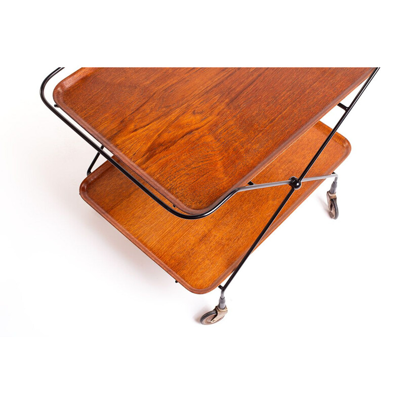 Mid century bar trolley in teak and black steel by Paul Nagel for JIE Gantofta, Swedish 1960