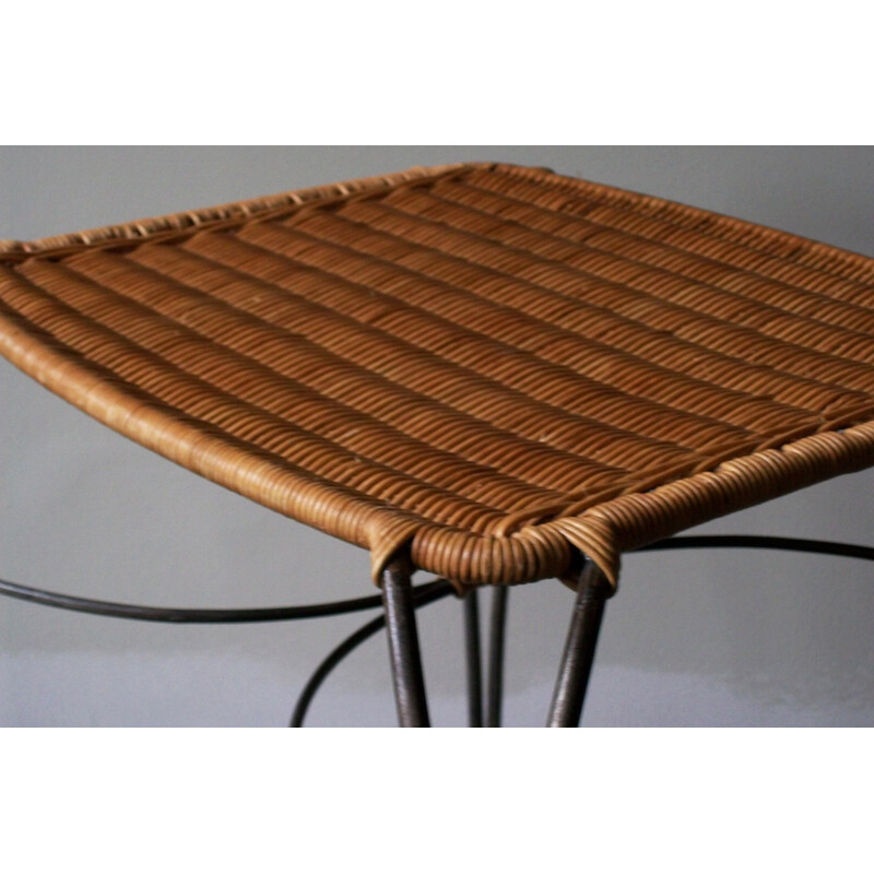 Vintage rattan and black metal wine table Scandinavian