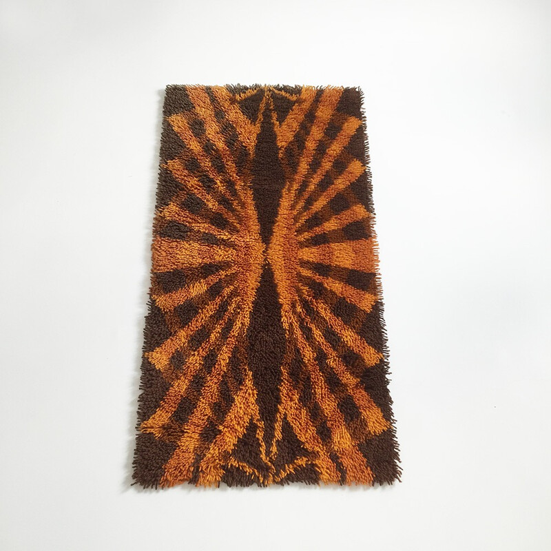 Alfombra escandinava de lana marrón y naranja - 1970