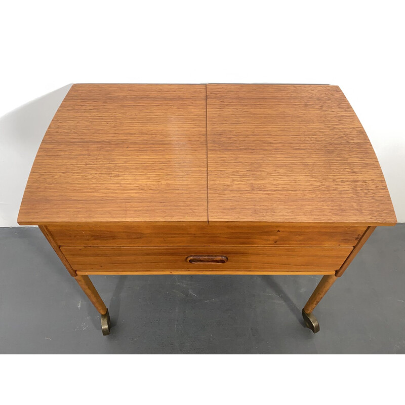 Mid Century Teak Sewing Table with Basket, Denmark, 1950s
