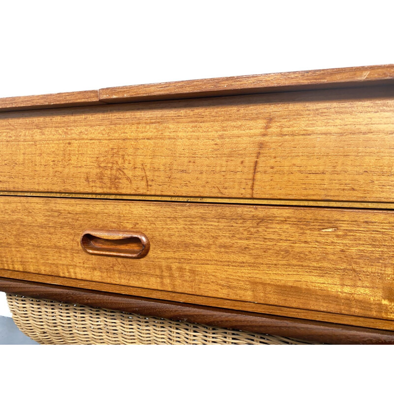 Mid Century Teak Sewing Table with Basket, Denmark, 1950s