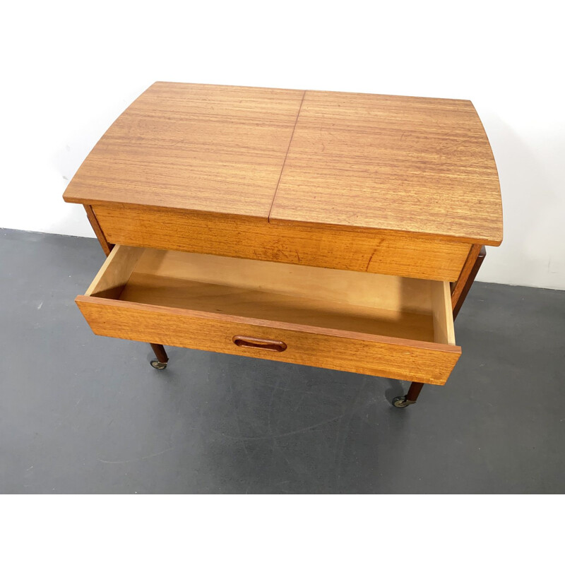 Mid Century Teak Sewing Table with Basket, Denmark, 1950s