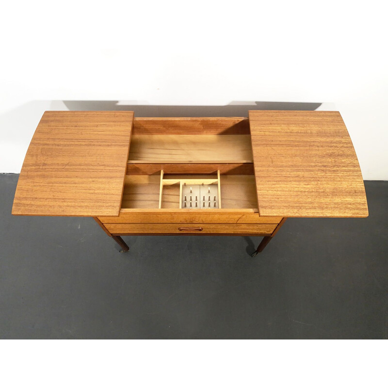 Mid Century Teak Sewing Table with Basket, Denmark, 1950s