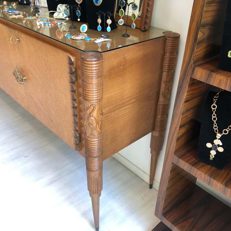 Mid-Century Maple Wood Sideboard Italian 1950