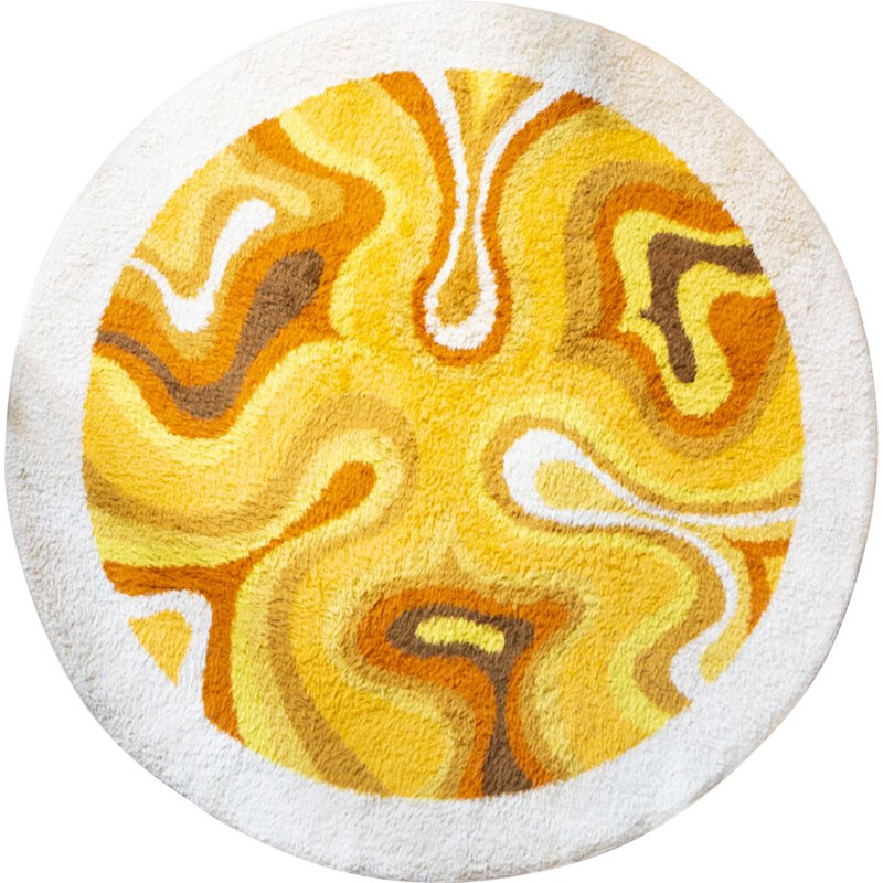 Vintage rug with yellow "Amoebe" pattern by Desso