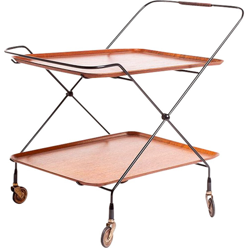 Mid century bar trolley in teak and black steel by Paul Nagel for JIE Gantofta, Swedish 1960