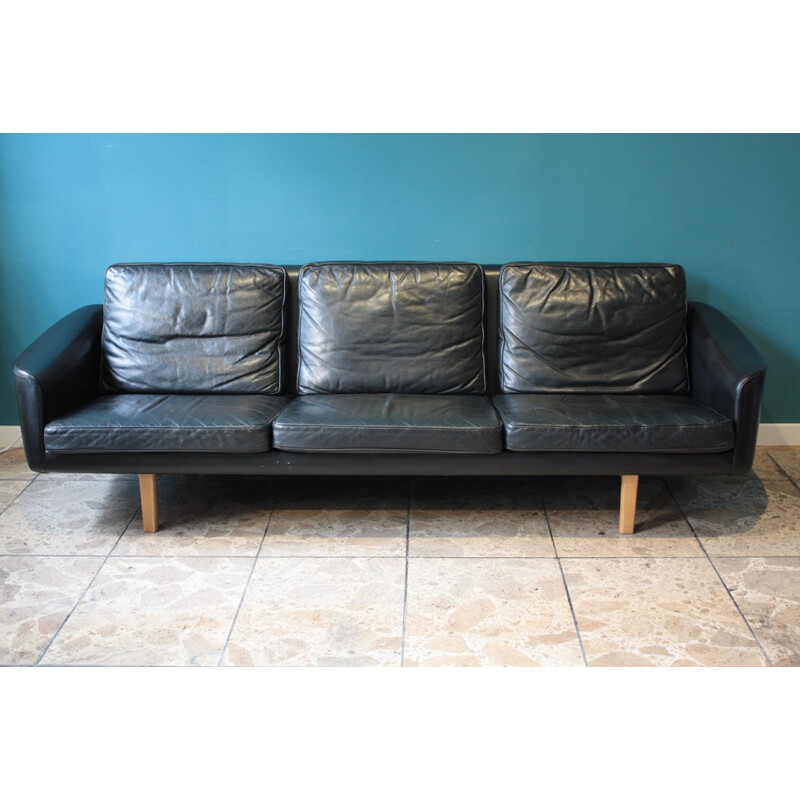 Swedish 3 Seater Sofa in black leather, Lennart BENDER - 1960s