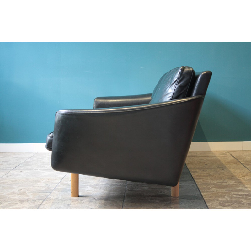 Swedish 3 Seater Sofa in black leather, Lennart BENDER - 1960s