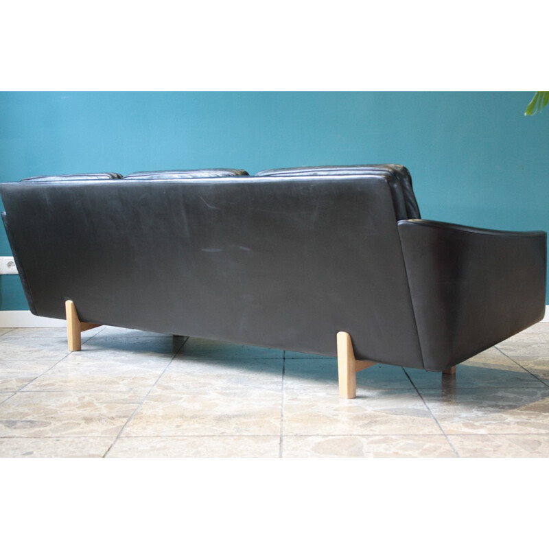 Swedish 3 Seater Sofa in black leather, Lennart BENDER - 1960s