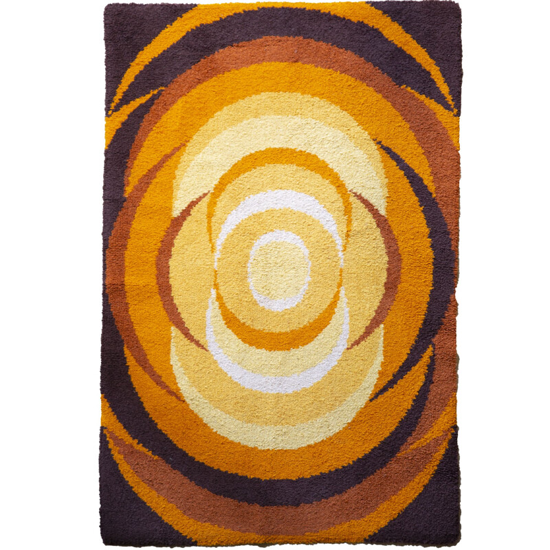 Tapis vintage de l'ère spatiale, cercles orange 1970