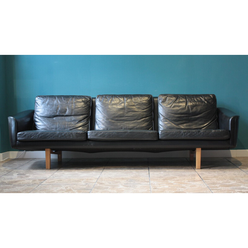 Swedish 3 Seater Sofa in black leather, Lennart BENDER - 1960s