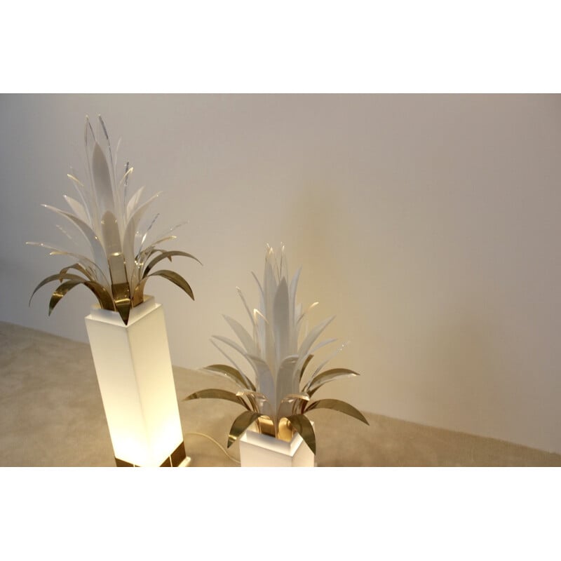 Bergers Design palm tree lamp in acrylic and brass, Peter DOFF - 1970s