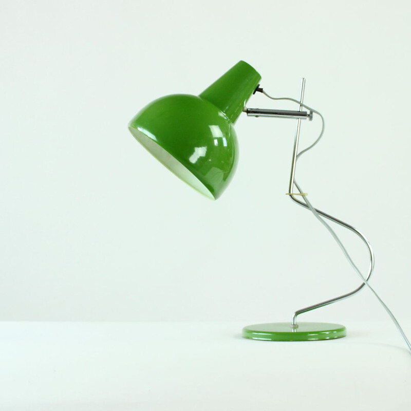 Midcentury Lidokov L193 Table Lamp By Josef Hurka In Green Metal, Czechoslovakia 1960s