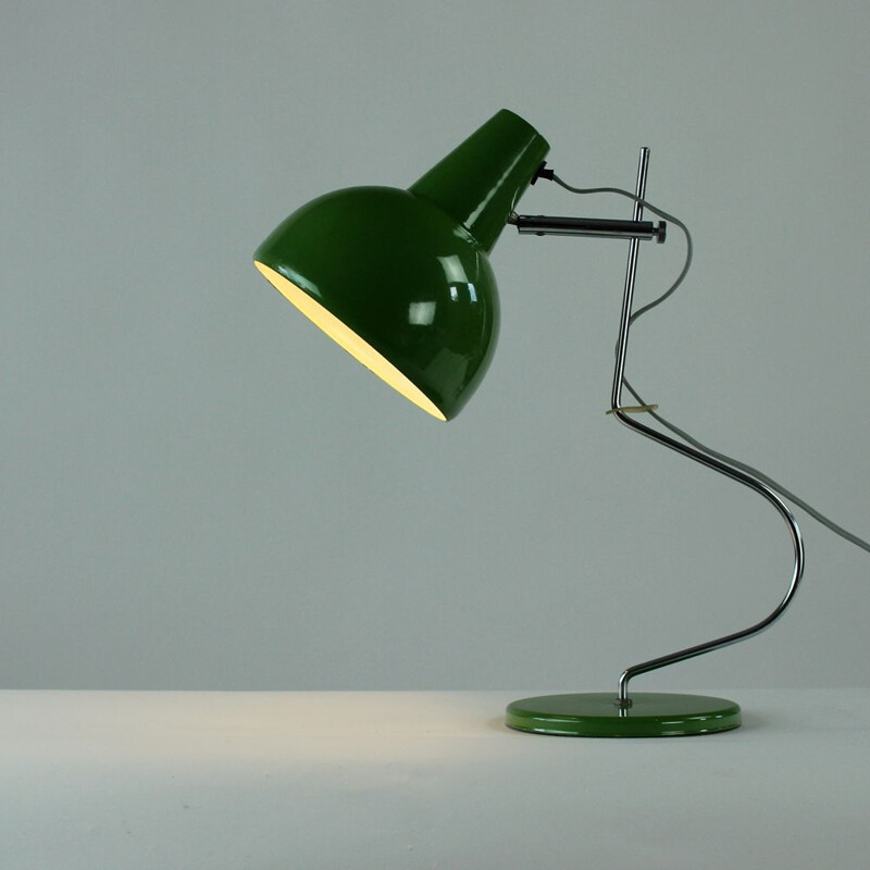 Midcentury Lidokov L193 Table Lamp By Josef Hurka In Green Metal, Czechoslovakia 1960s