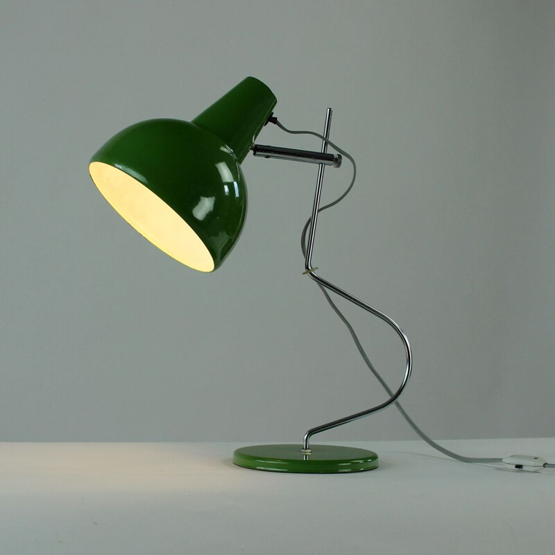 Midcentury Lidokov L193 Table Lamp By Josef Hurka In Green Metal, Czechoslovakia 1960s