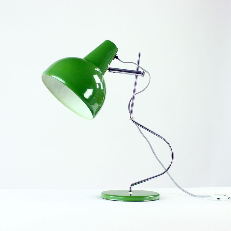 Midcentury Lidokov L193 Table Lamp By Josef Hurka In Green Metal, Czechoslovakia 1960s