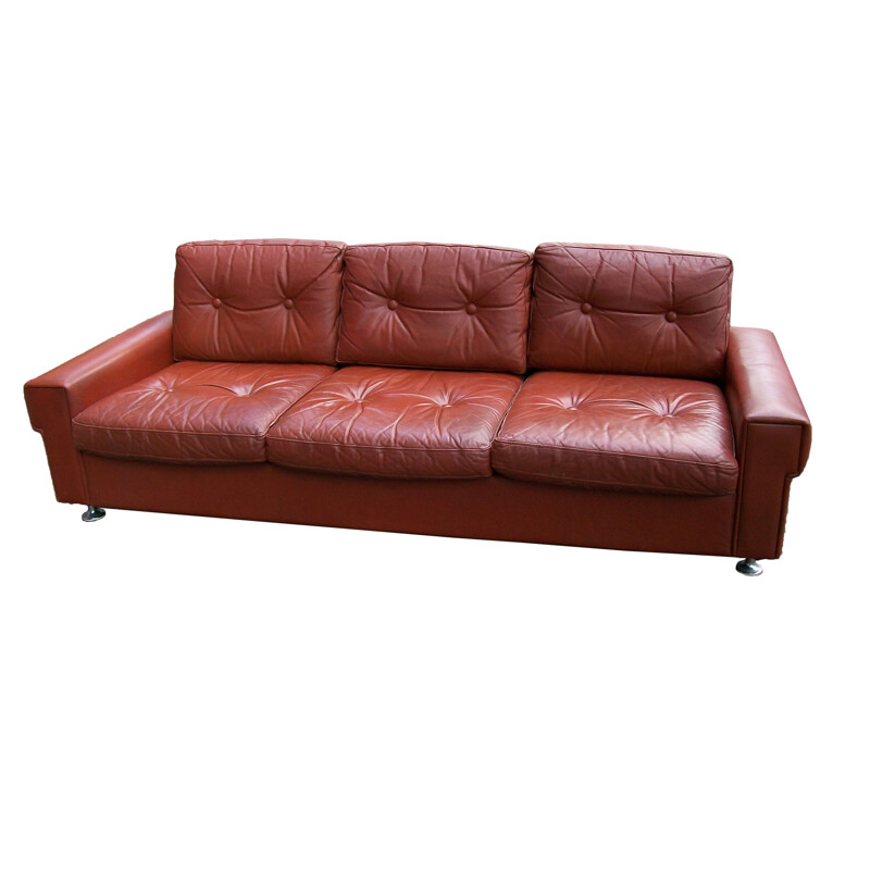 Vintage 3-Seater Coupé Leather Sofa, Danish 1970