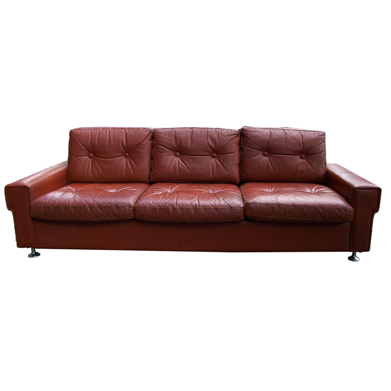 Vintage 3-Seater Coupé Leather Sofa, Danish 1970