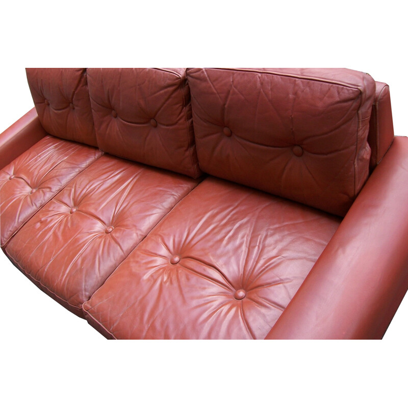 Vintage 3-Seater Coupé Leather Sofa, Danish 1970