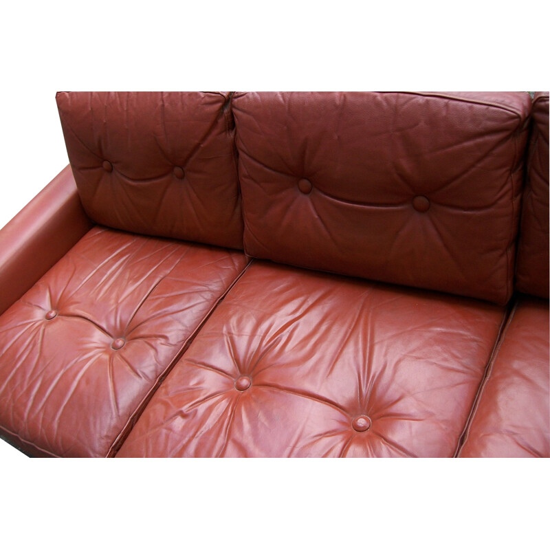 Vintage 3-Seater Coupé Leather Sofa, Danish 1970