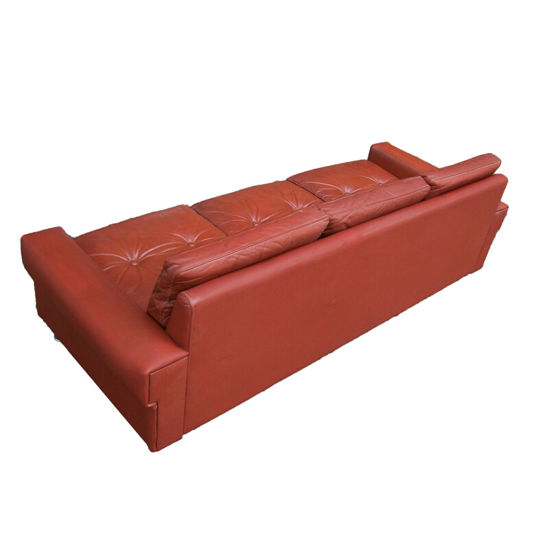 Vintage 3-Seater Coupé Leather Sofa, Danish 1970