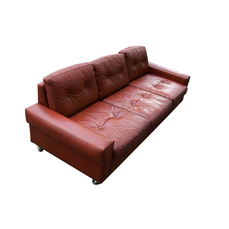 Vintage 3-Seater Coupé Leather Sofa, Danish 1970