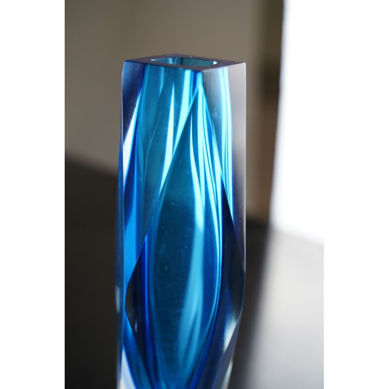 Vintage bright blue "sommerso" murano glass vase by Flavio Poli 1960s