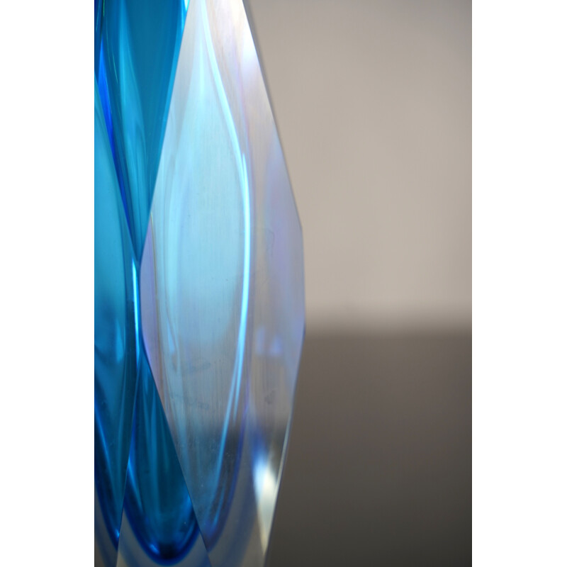 Vintage bright blue "sommerso" murano glass vase by Flavio Poli 1960s