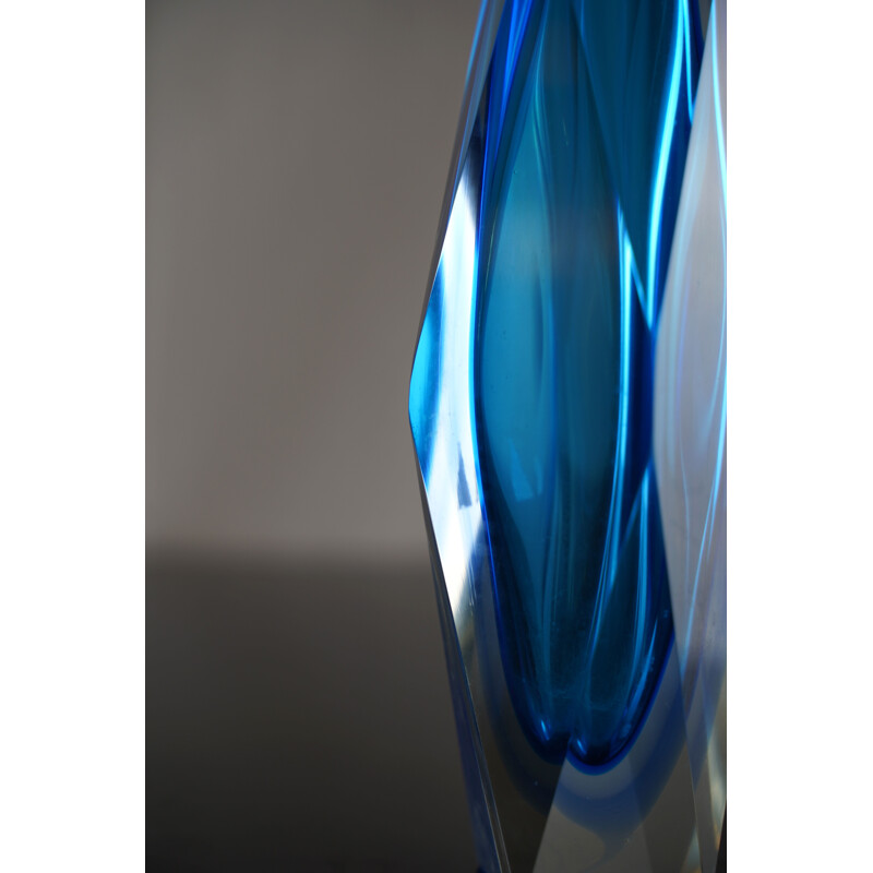 Vintage bright blue "sommerso" murano glass vase by Flavio Poli 1960s