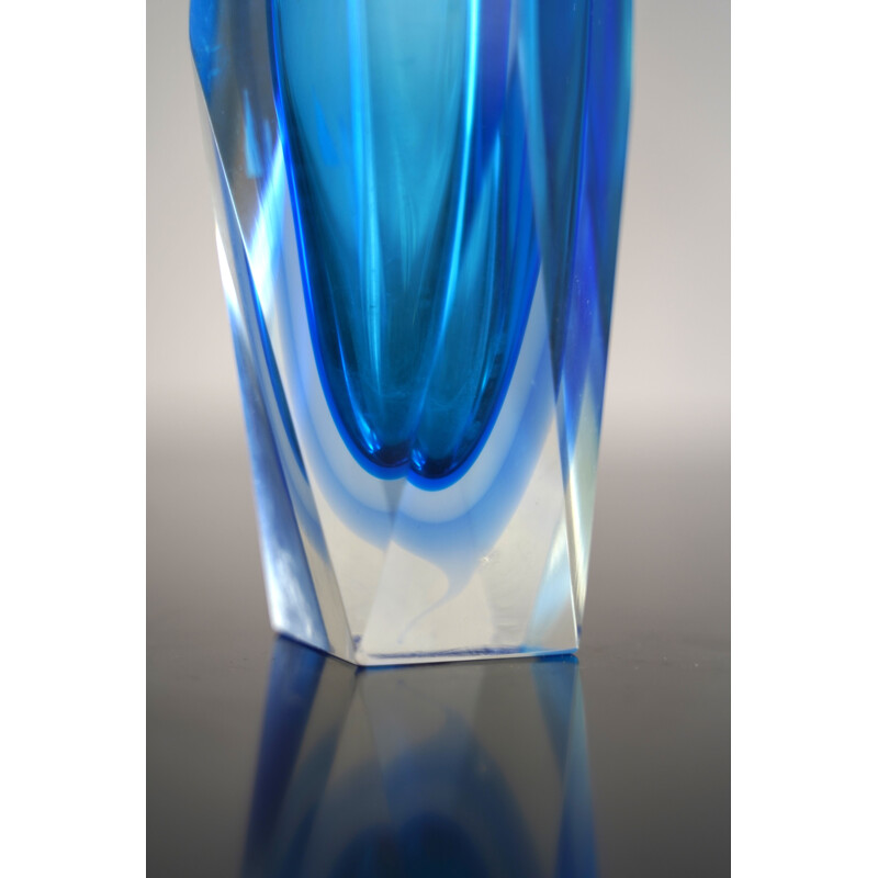 Vintage bright blue "sommerso" murano glass vase by Flavio Poli 1960s