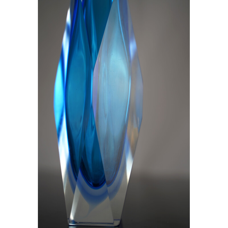 Vintage bright blue "sommerso" murano glass vase by Flavio Poli 1960s
