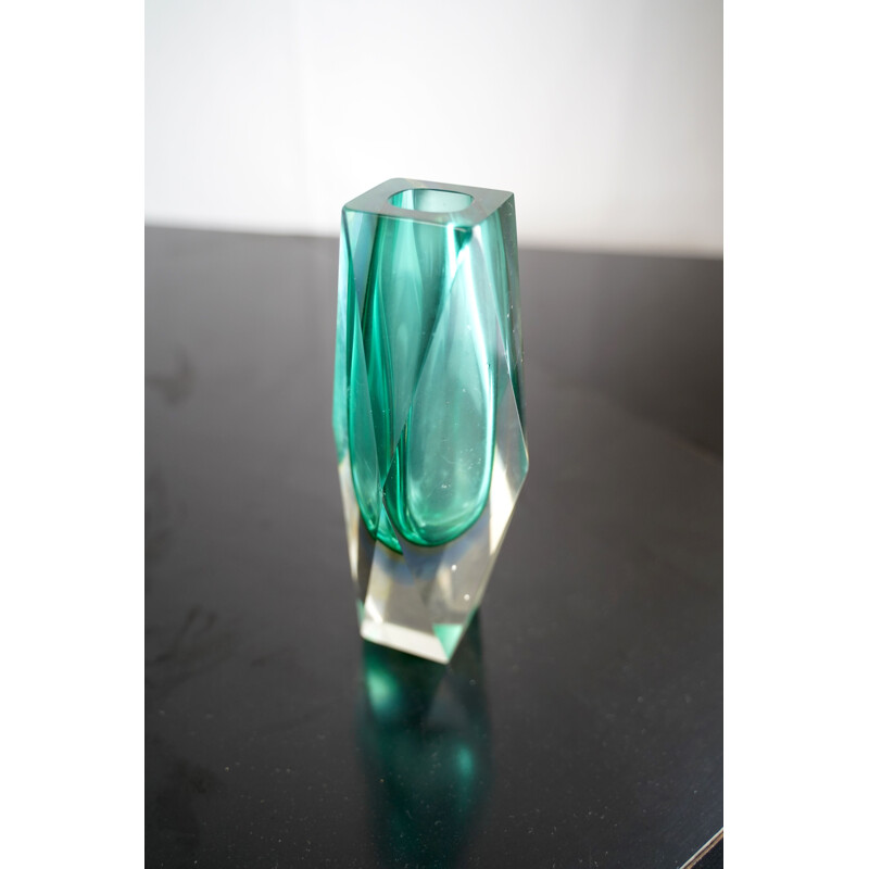 Vase vintage en verre de Murano "sommerso" vert vintage de Flavio Poli. Italie 1960