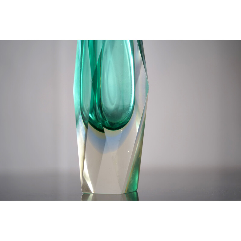 Vintage green "sommerso" murano glass vase by Flavio Poli. Italy 1960