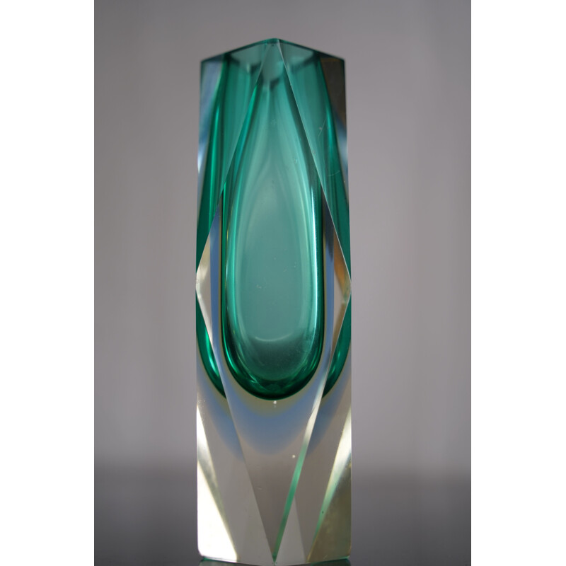 Vase vintage en verre de Murano "sommerso" vert vintage de Flavio Poli. Italie 1960