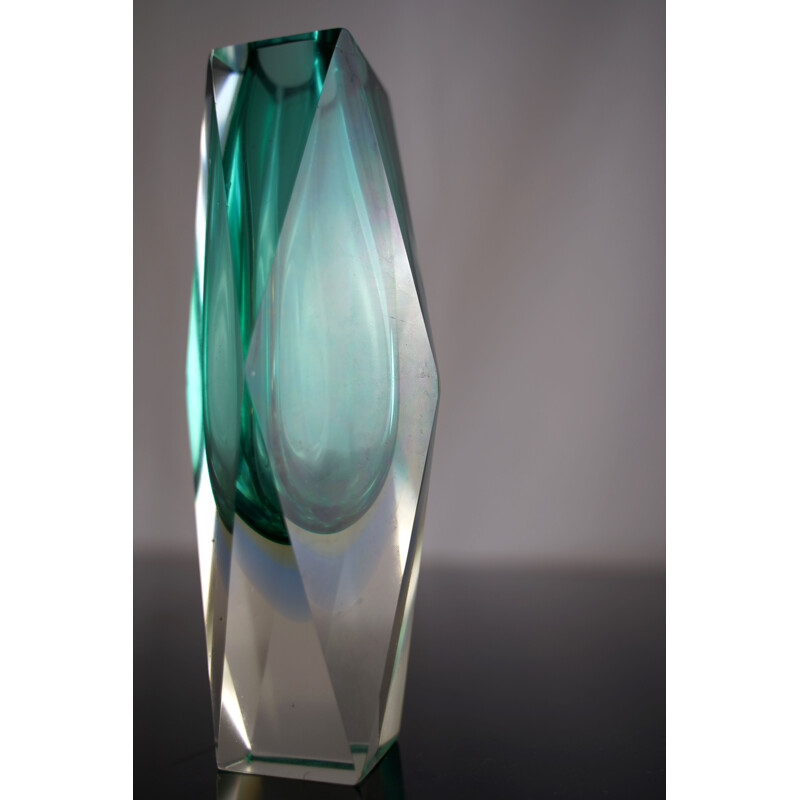 Vase vintage en verre de Murano "sommerso" vert vintage de Flavio Poli. Italie 1960