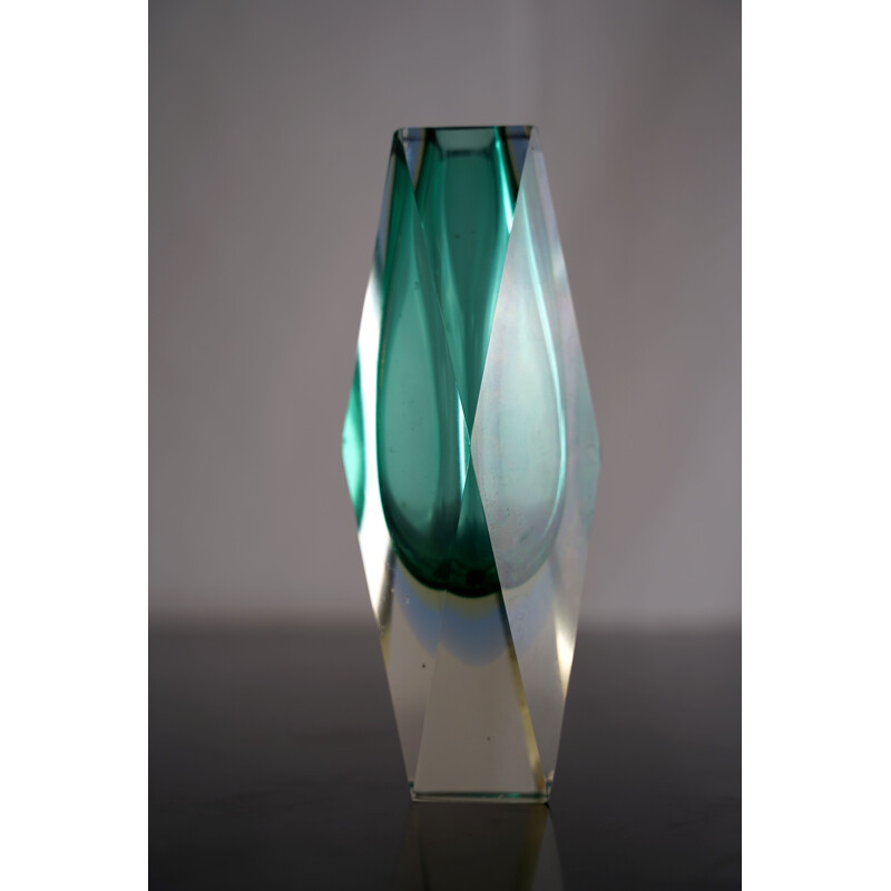 Vase vintage en verre de Murano "sommerso" vert vintage de Flavio Poli. Italie 1960