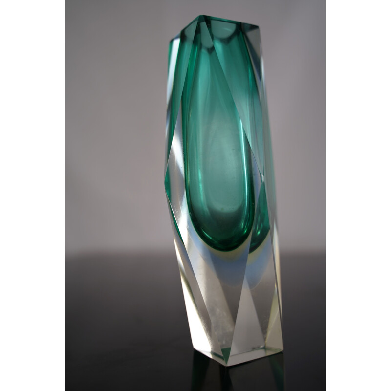 Vintage green "sommerso" murano glass vase by Flavio Poli. Italy 1960